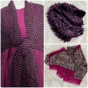 Lot of 3 purple scarves -- including one Oscar de‎ la Renta -- Various Sizes
